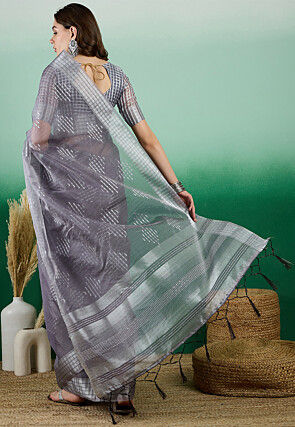 Woven   Organza Saree in Grey