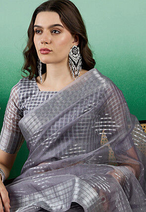 Woven   Organza Saree in Grey