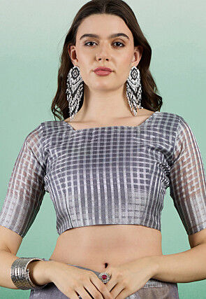 Woven   Organza Saree in Grey