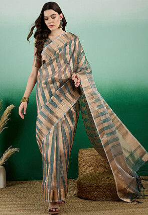 Woven   Organza Saree in Teal Green