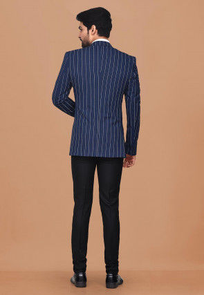Woven Acrylic Cotton Suit Set in Dark Blue