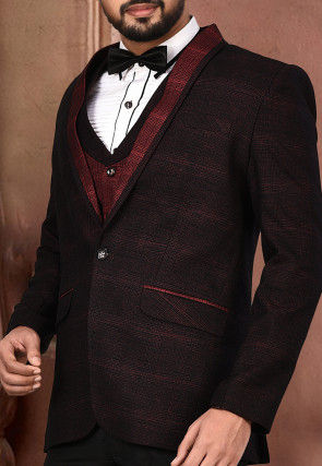 Woven Acrylic Cotton Tuxedo in Maroon and Black
