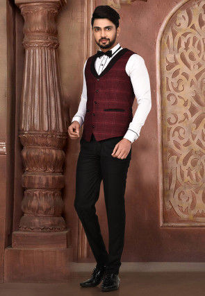 Woven Acrylic Cotton Tuxedo in Maroon and Black