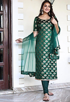 Banarasi Straight Suit in Green