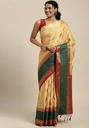 Woven Bangalore Silk Saree in Beige