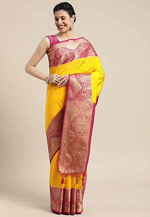 Woven Bangalore Silk Saree in Dark Yellow
