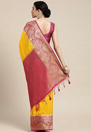 Woven Bangalore Silk Saree in Dark Yellow