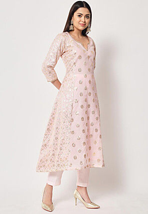 Woven Chanderi Silk Jacquard Pakistani Suit in Light Pink