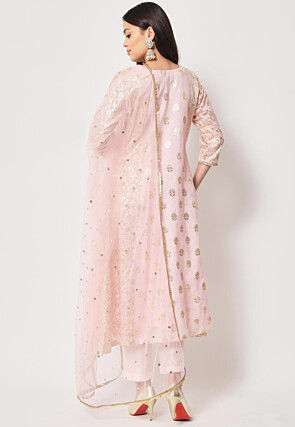 Woven Chanderi Silk Jacquard Pakistani Suit in Light Pink