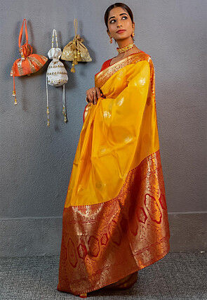 Woven Chanderi Silk Saree in Mustard