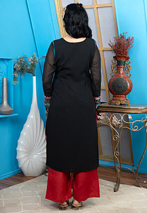 Woven Art Chanderi Silk Straight Kurta in Red