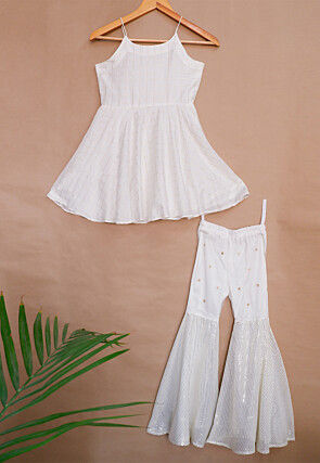 Woven Chanderi Silk Tunic Set in Off White