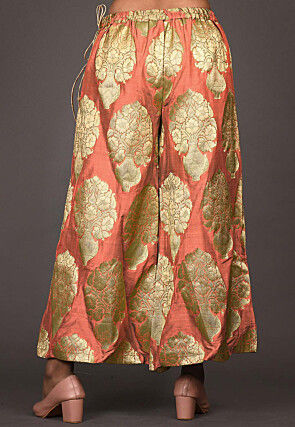 Woven Art Jacquard Silk Pallazo in Peach