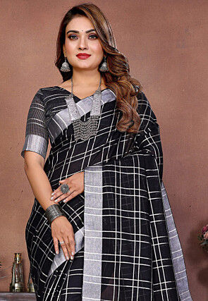 Woven Linen Saree in Black