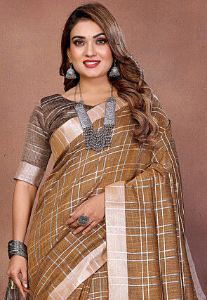 Woven Linen Saree in Dark Mustard