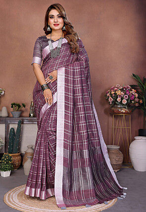 Woven Linen Saree in Violet