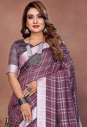 Woven Linen Saree in Violet