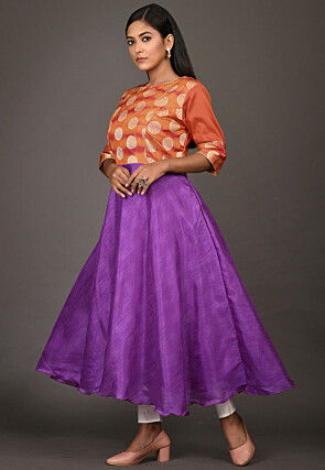 Woven Art Silk A Line Kurta in Purple and Orange
