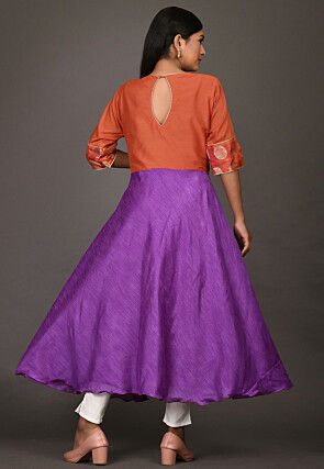 Woven Art Silk A Line Kurta in Purple and Orange