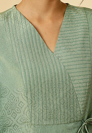 Woven Art Silk A Line Suit in Dusty Green