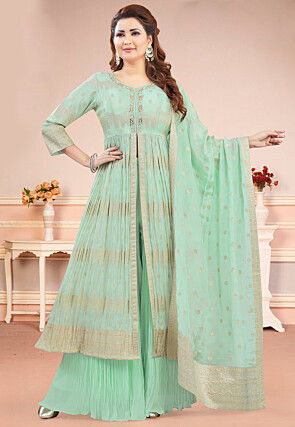 Woven Art Silk A Line Suit in Light Green