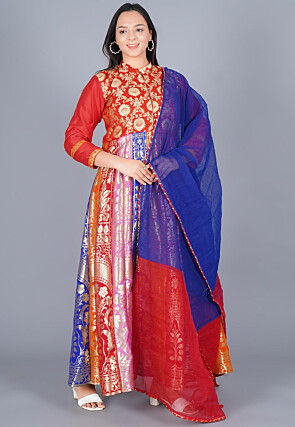 Woven Art Silk Abaya Style Suit in Multicolor