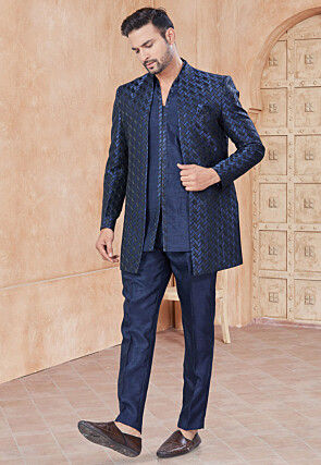 Celestial blue bandhgala and trousers main image 0