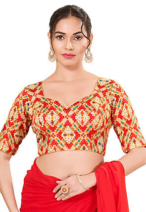 Woven Art Silk Blouse in Beige