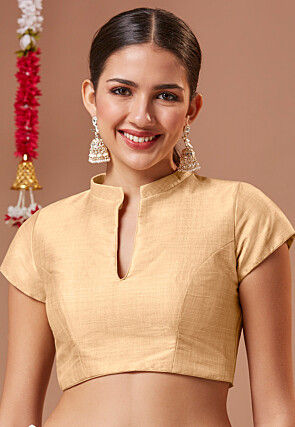 Woven Art Silk Blouse in Beige