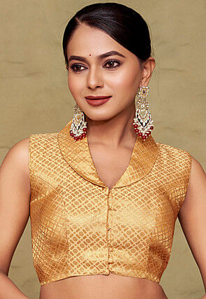 Woven Art Silk Blouse in Beige