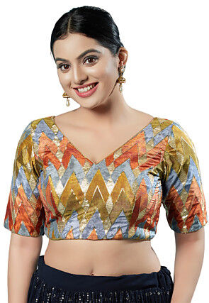 Woven Art Silk Blouse in Multicolor
