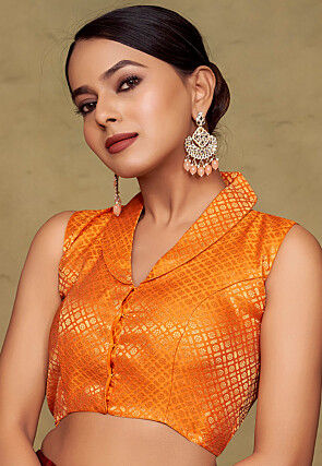 Woven Art Silk Blouse in Orange