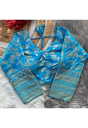 Woven Art Silk Blouse in Sky Blue