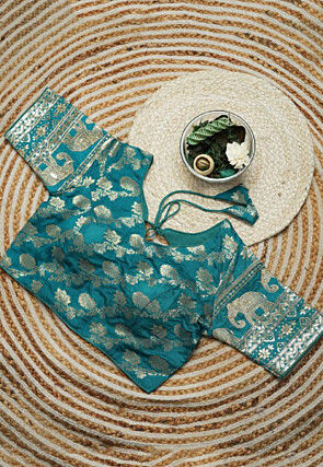 Woven Art Silk Blouse in Teal Blue
