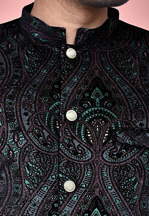 Woven Art Silk Brasso Dhoti Kurta in Black