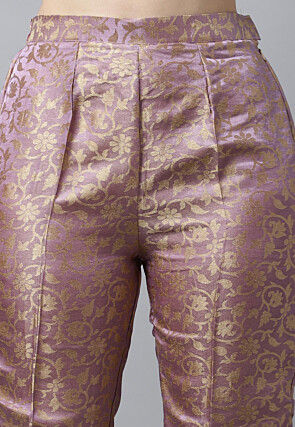 Woven Art Silk Brocade Straight Kurta Set in Lavender