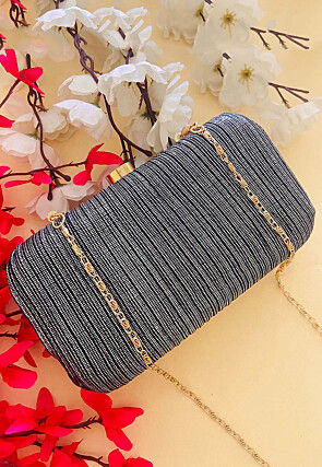 Woven Art Silk Clutch Bag in Black