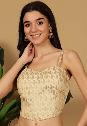 Woven Art Silk Crop Top in Beige