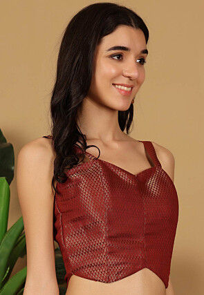 Woven Art Silk Crop Top in Maroon