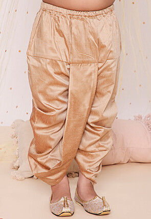 Woven Art Silk Dhoti Kurta in Fuchsia and Yellow