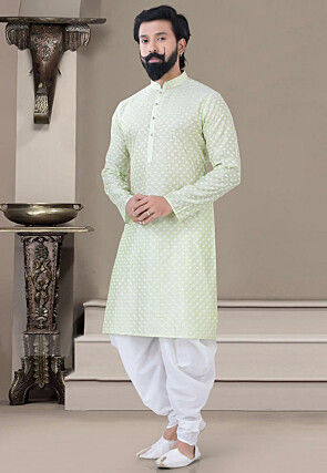 Woven Art Silk Dhoti Kurta in Pastel Green