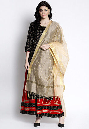 Woven Art Silk Dupatta in Beige