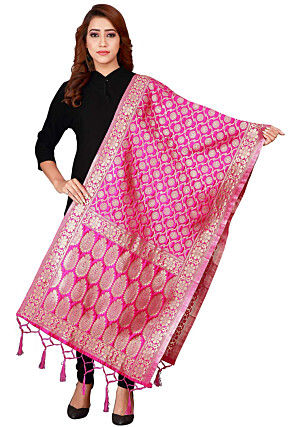 Woven Art Silk Dupatta in Pink