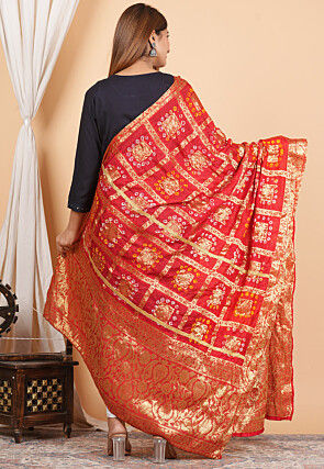 Woven Art Silk Dupatta in Red