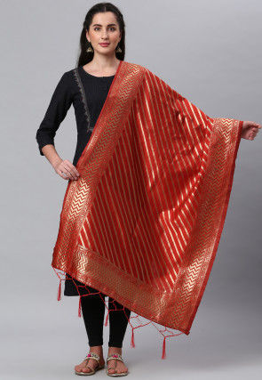 Woven Art Silk Dupatta in Red