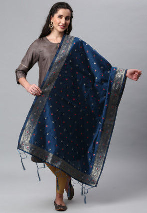 Woven Art Silk Dupatta in Teal Blue