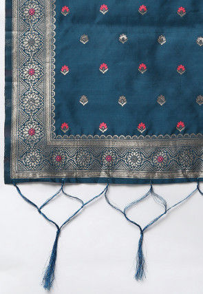 Woven Art Silk Dupatta in Teal Blue