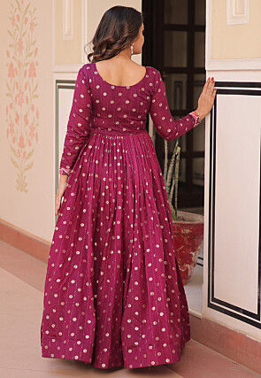 Woven Art Silk Gown in Magenta