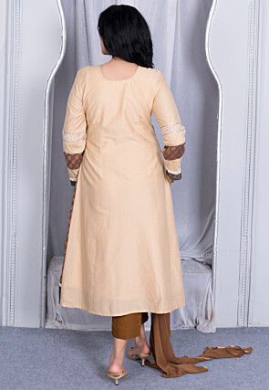 Woven Art Silk Handloom Anarkali Suit in Beige