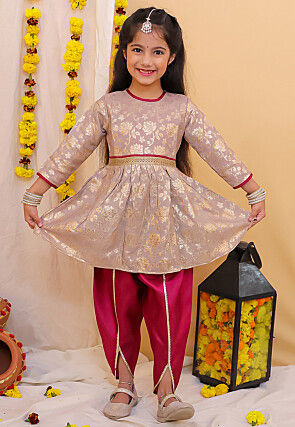 Woven Art Silk Jacquard A Line Kurta Set in Dusty Purple